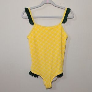 Zyia Hadley One-Piece Swimsuit Yellow + White with Green Ruffles Girls Size 10